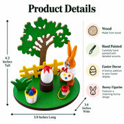 Wooden Bunny Figurine Decorating Easter Eggs Tabletop Scene 4.2 Inches Tall