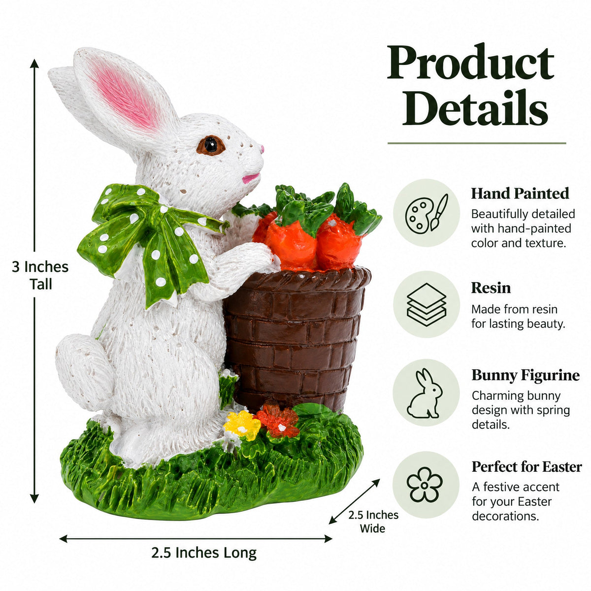 Bunny With Easter Basket Filled With Carrots Tabletop Figurine 3 Inches Tall