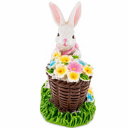 Spring Bunny Figurine With Floral Basket Easter Tabletop Accent 3 Inches Tall