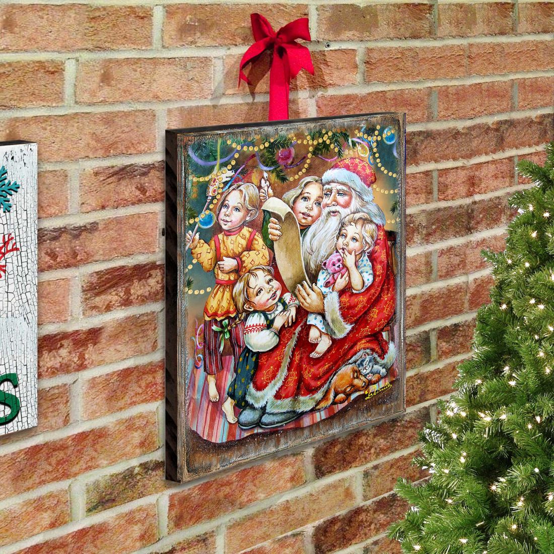 Wish List Santa Wooden Wall Art by G. DeBrekht - Christmas Santa Snowman Decor - 81291311B