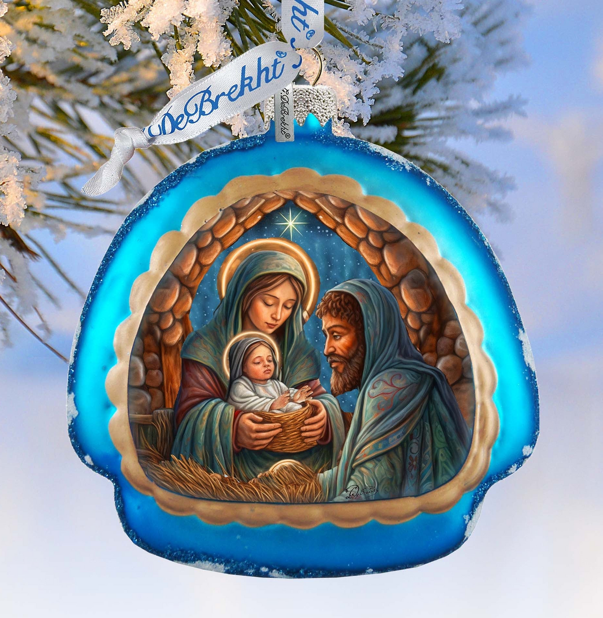 Holy Family Rainbow Glass Ornament by G. Debrekht - Nativity Holiday Decor - 756-017