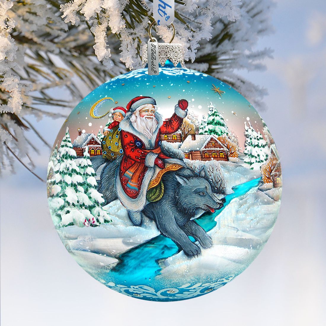Christmas Arrival Fairytale Glass Ornament Limited Edition by G. DeBrekht - Christmas Santa Snowman Decor - 73866