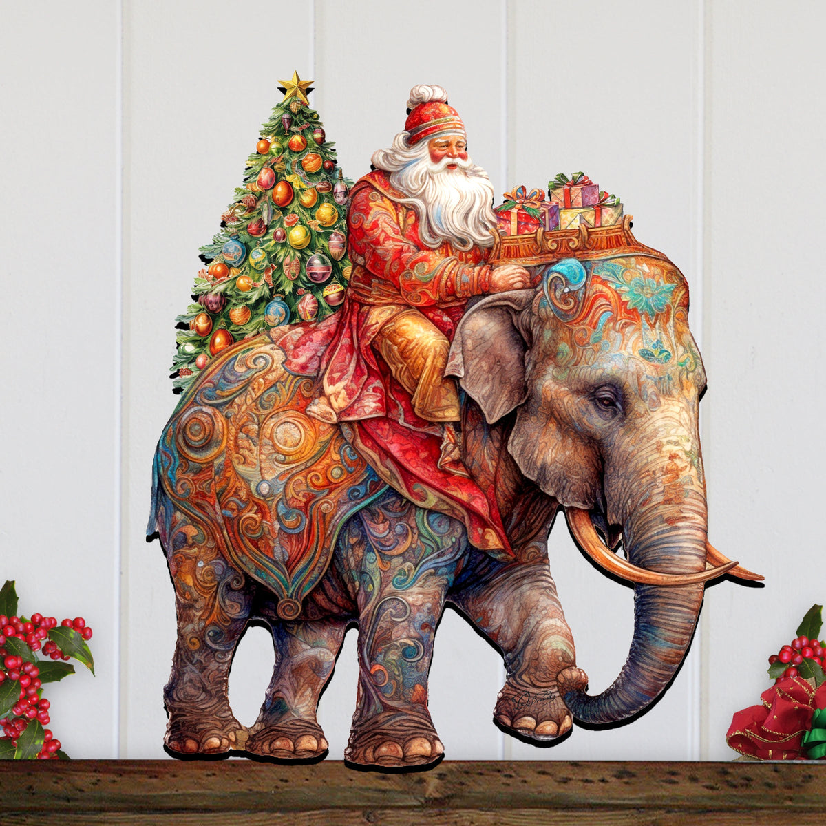 Santa on Elephant Holiday Door Decor  by G. Debrekht - Christmas Decor - 8611043-2H