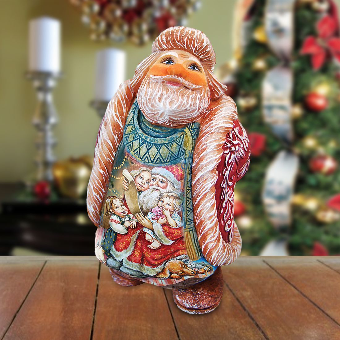 Santa checking his list Handcrafted Christmas Figurine - G. DeBrekht - Christmas Santa Snowman Decor - 534521