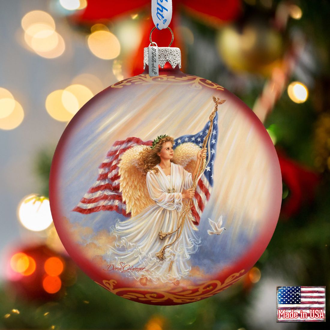 American Angel Glass Ornament by D. Gelsinger - American Christmas Decor - 71103-0107