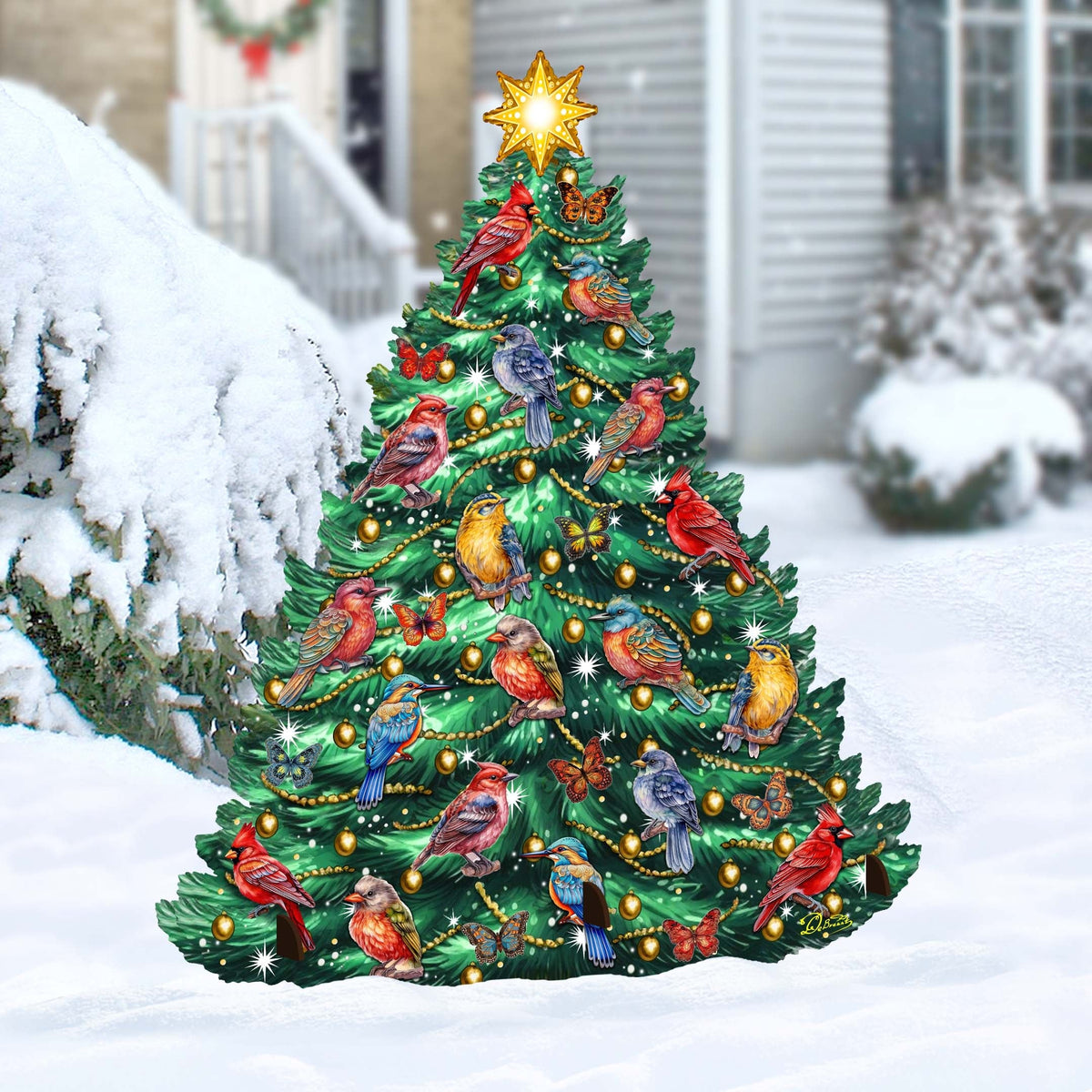 Christmas Birds-Themed Christmas Tree Outdoor Indoor Decor Wooden Christmas Decoration