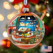 Christmas Arrival Up-Up and Away Glass Ornament Limited Edition by G. DeBrekht - Christmas Santa Snowman Decor - 73857