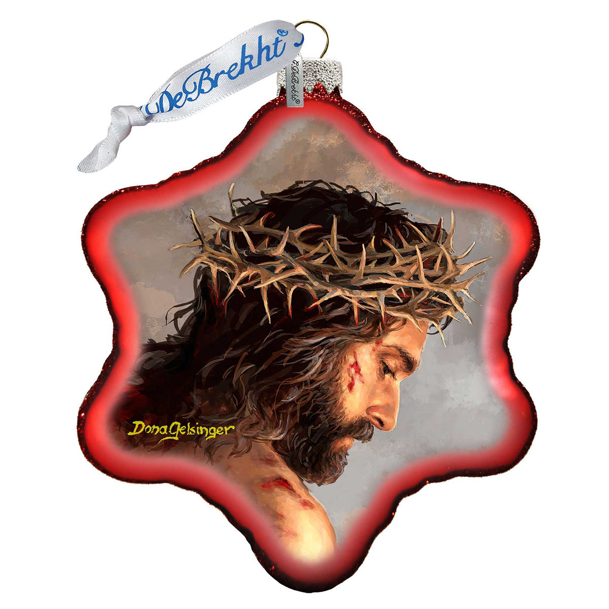 Father Forgive Them Snowflake Glass Ornament by D. Gelsinger - Christmas Santa Snowman Decor - 754-103-DG