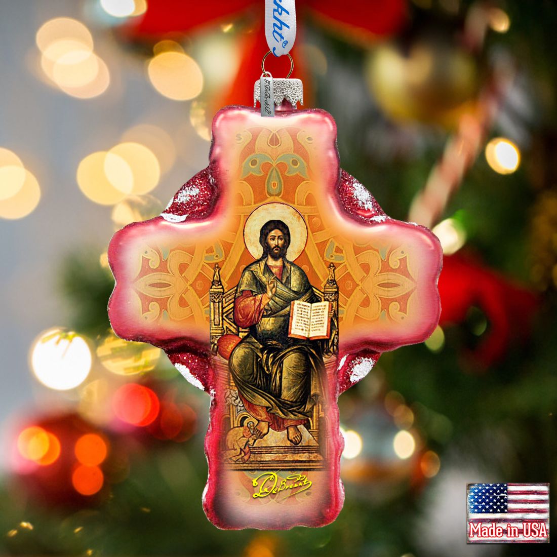 Jesus Cross Glass Ornament