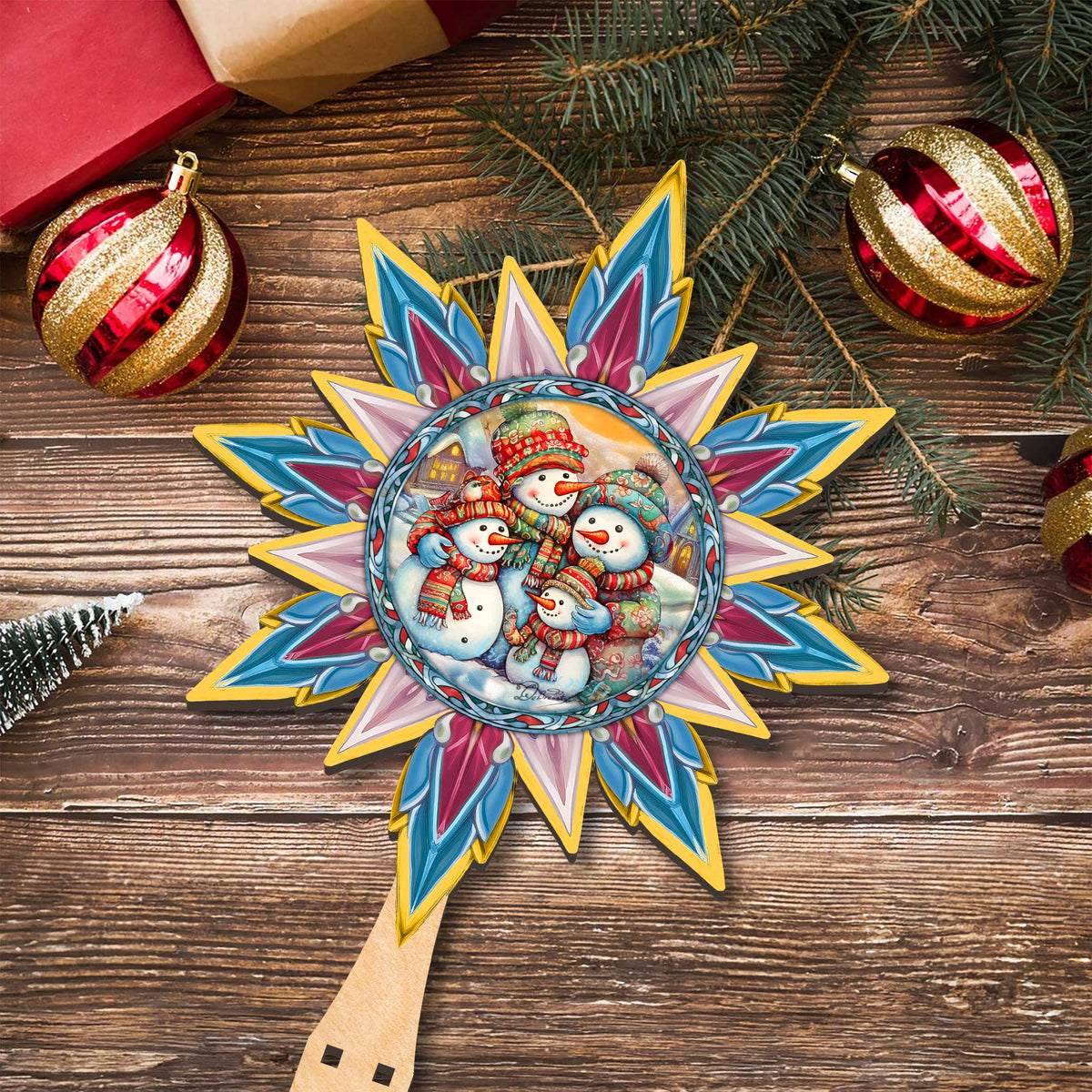 Snowman Family Star Tree Topper Wooden Decor