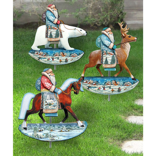 Riding Santa Outdoor Walkway Outdoor Garden Decor of 3