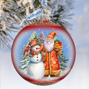 Santas Frosty Friend Lg Glass Ornament by G.Debrekht - Christmas Santa Snowman Decor - 73941