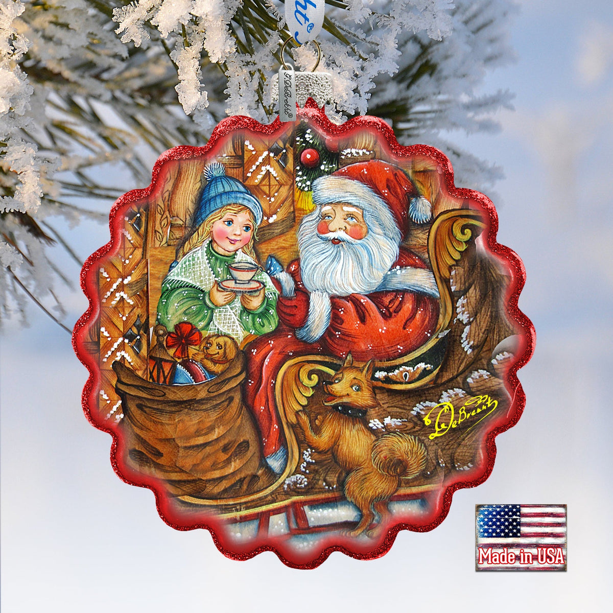 Santas Arrival Wreath Glass Ornament