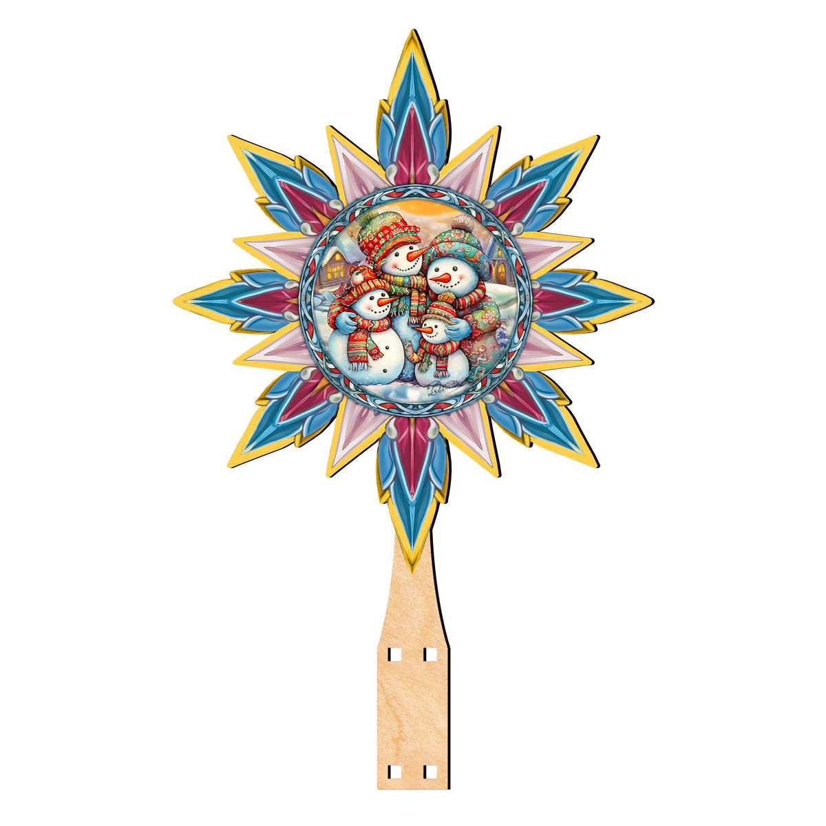 Snowman Family Star Tree Topper Wooden Decor