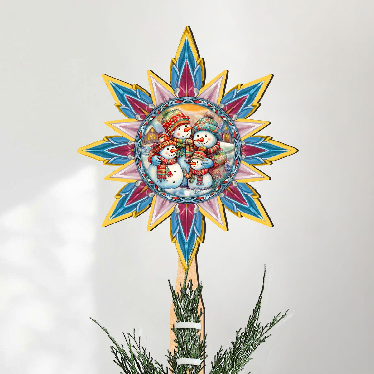 Snowman Family Star Tree Topper Wooden Decor