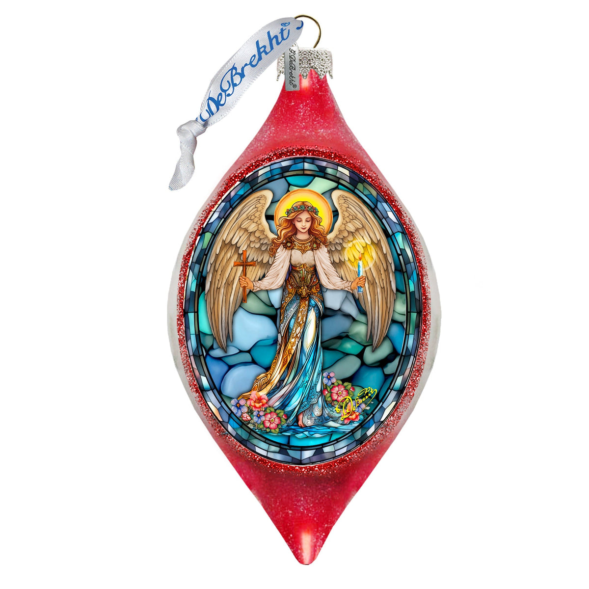 Holy Guardian Angel Drop Glass Ornament by G. Debrekht - Nativity Holiday Decor - 757-055