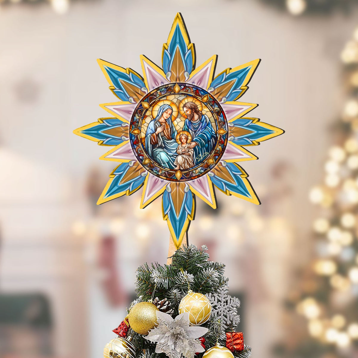 Peaceful Nativity Star Tree Topper Wooden Decor by G. Debrekht - Nativity Holiday Decor - 89505