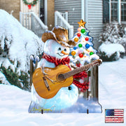 Guitar Rocker Snowman Christmas Outdoor Scene