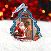 Santa Knocking at the Door Tree Glass Ornament by G. Debrekht - Christmas Santa Snowman Decor - 762-030