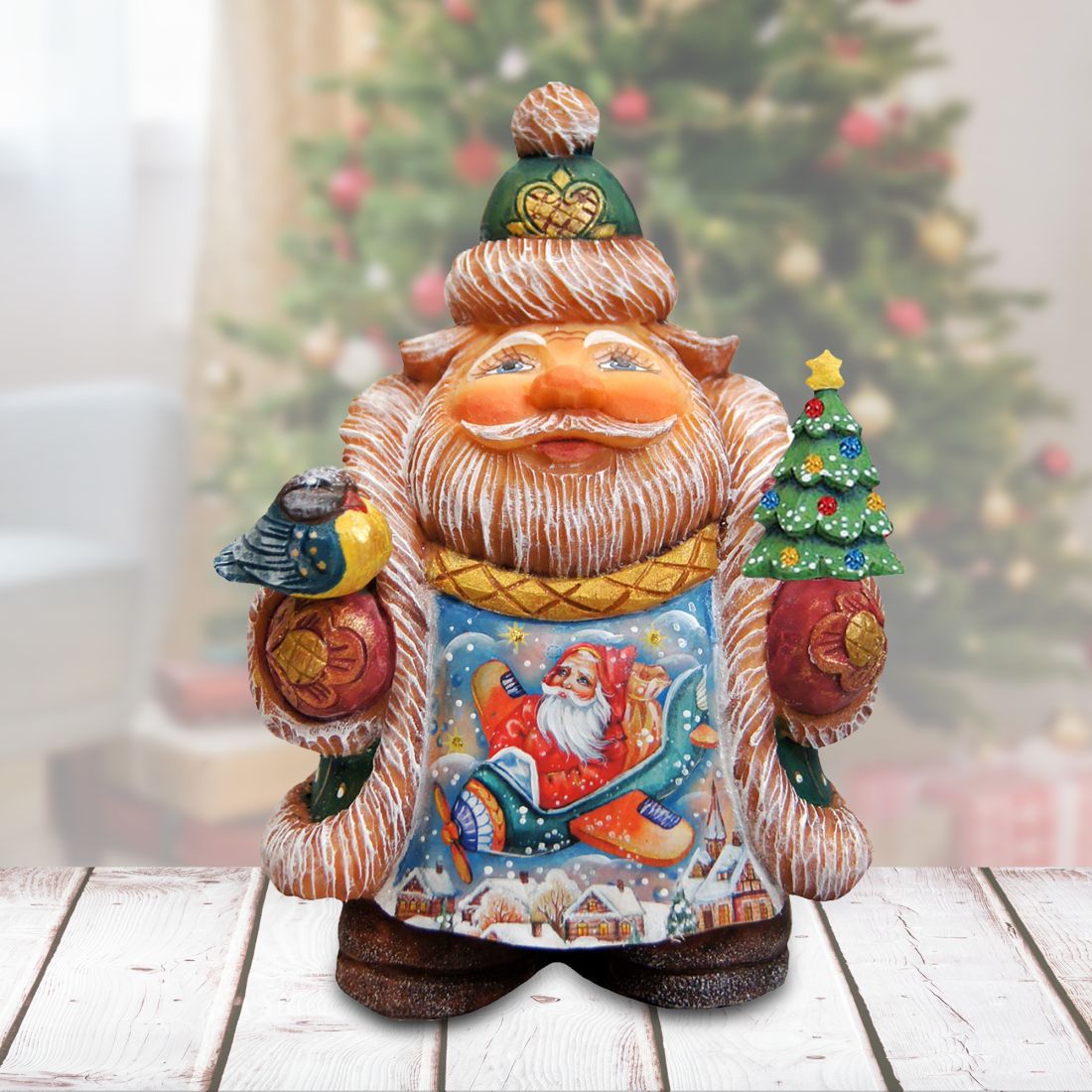 Airplane Santa Handcrafted Christmas Figurine - G. DeBrekht - Christmas Santa Snowman Decor - 533432