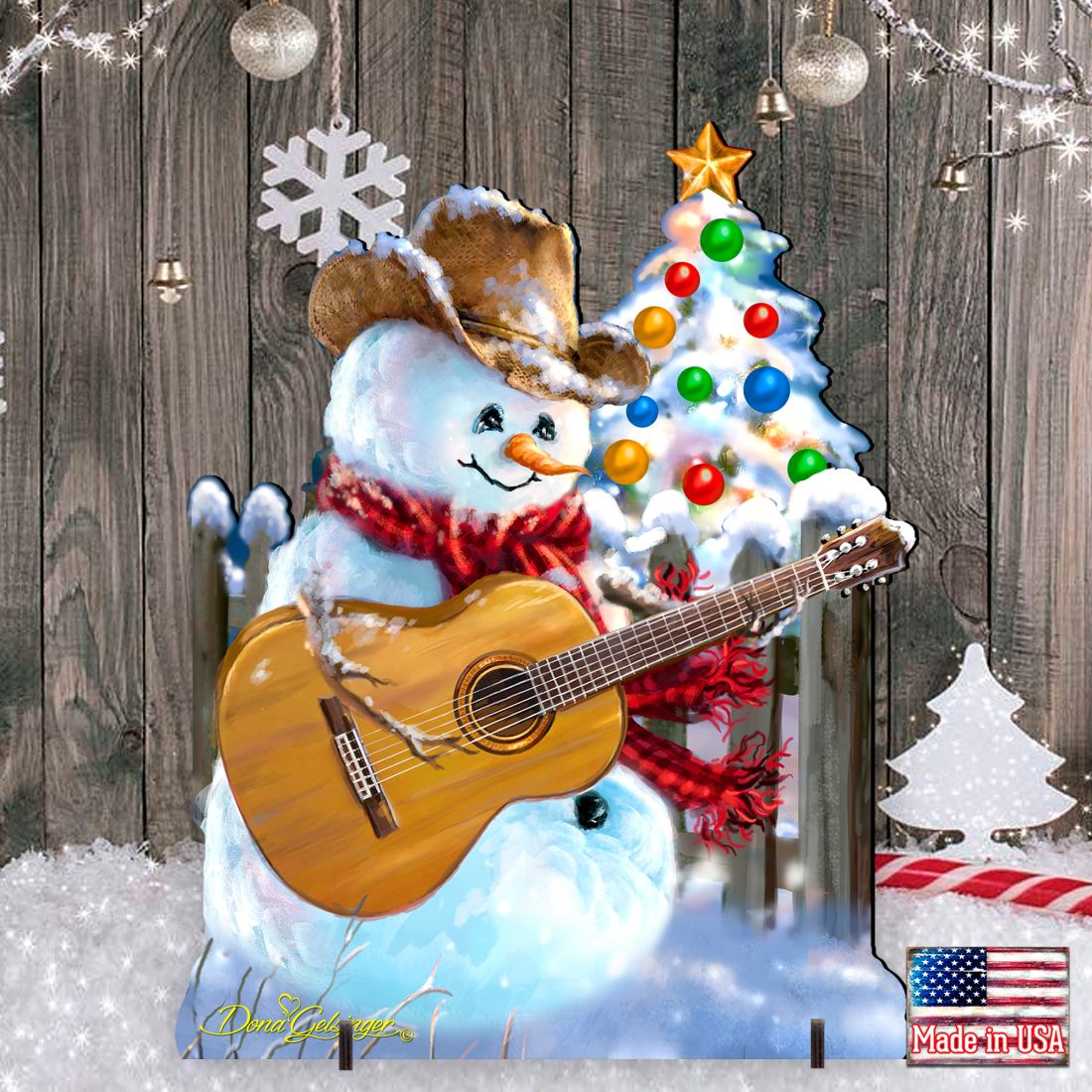 Guitar Rocker Snowman Christmas Outdoor Scene