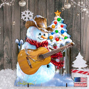 Guitar Rocker Snowman Christmas Outdoor Scene