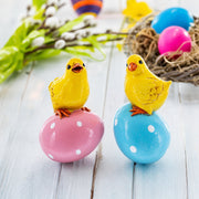 Set of 2 Chicks on Easter Egg Figurines 3.8 Inches