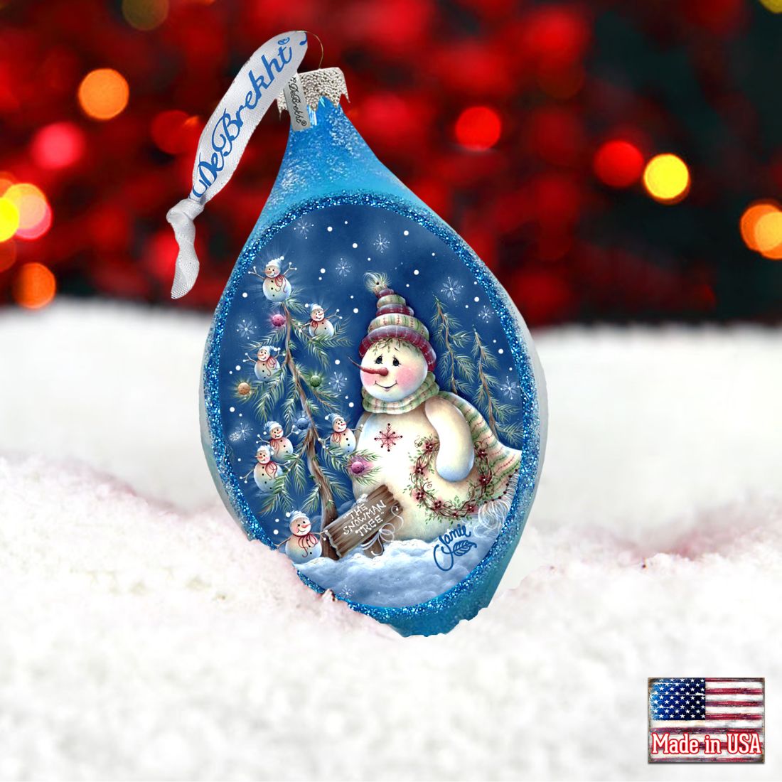 Old Fashion Christmas Drop Glass Ornament by Jamie Mills-Price - Christmas Santa Snowman Decor - 757-301-MP