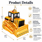 Tracked Bulldozer Construction Vehicle Glass Christmas Ornament