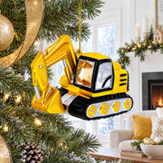 Tracked Excavator Construction Vehicle Glass Christmas Ornament