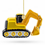 Tracked Excavator Construction Vehicle Glass Christmas Ornament