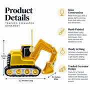 Tracked Excavator Construction Vehicle Glass Christmas Ornament