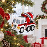 Striped Concrete Mixer Construction Vehicle Glass Christmas Ornament