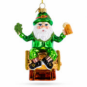 Irish Leprechaun Gnome Santa Holding Beer Shamrock Glass Christmas Ornament