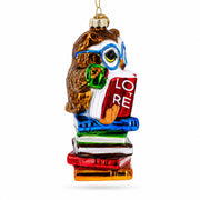 Love to Read Wise Owl with Books Glass Christmas Ornament
