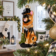 German Shepherd K9 Police Dog Glass Christmas Ornament