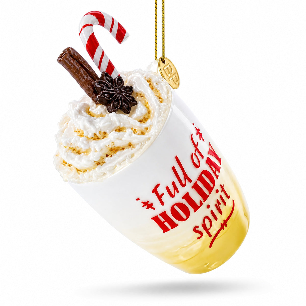 Whipped Cream Holiday Spirit Cocktail Candy Cane Glass Christmas Ornament