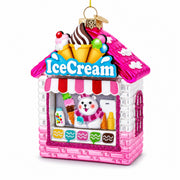 Ice Cream Shop with Polar Bear Glass Christmas Ornament