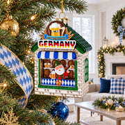 Oktoberfest Santa Beer Stand Glass Christmas Ornament