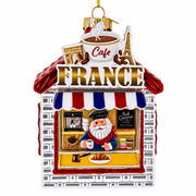 French Cafe with Santa Glass Christmas Ornament