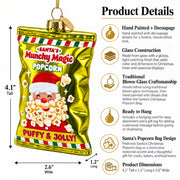 Santa’s Christmas Popcorn Bag Glass Christmas Ornament
