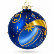 Blue Celestial Planets and Shooting Star Glass Ball Christmas Ornament