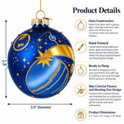 Blue Celestial Planets and Shooting Star Glass Ball Christmas Ornament