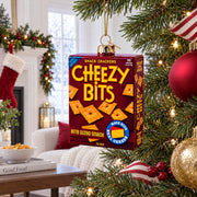 Cheezy Bits Cracker Box Glass Christmas Ornament