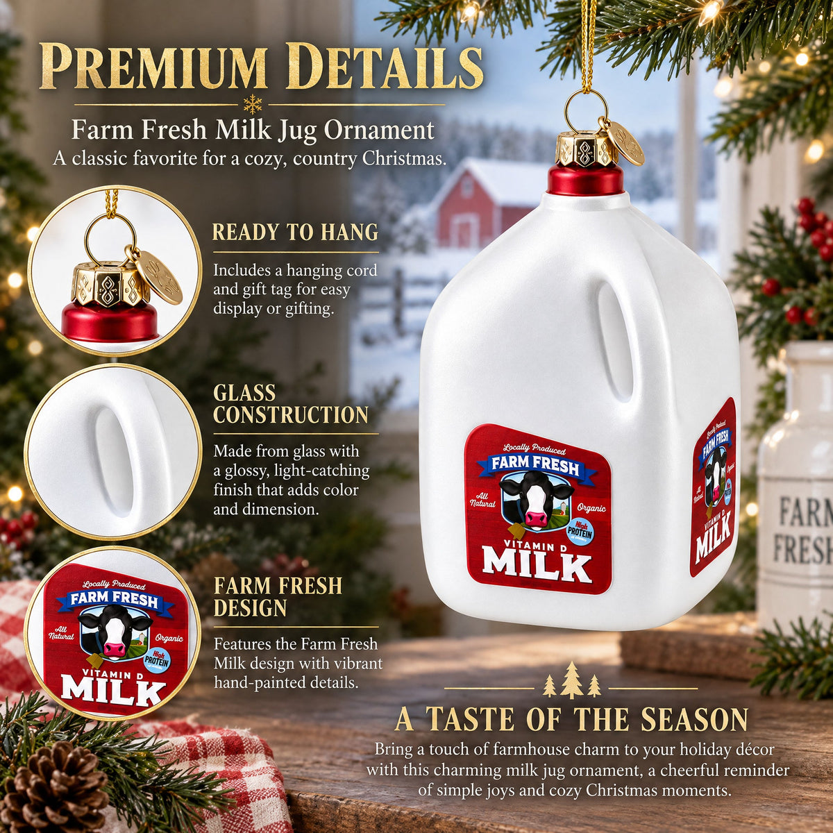 Farm Fresh Milk Jug Glass Christmas Ornament
