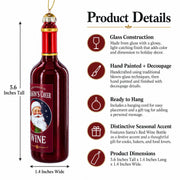 Santa’s Red Wine Bottle Glass Christmas Ornament