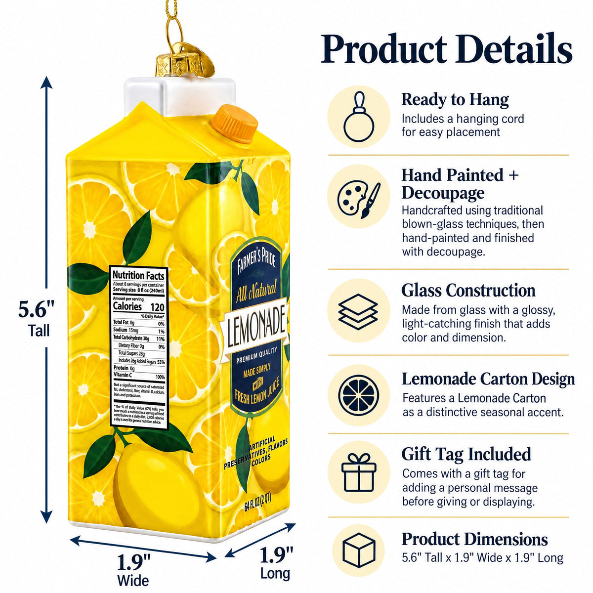 Lemonade Carton Glass Christmas Ornament