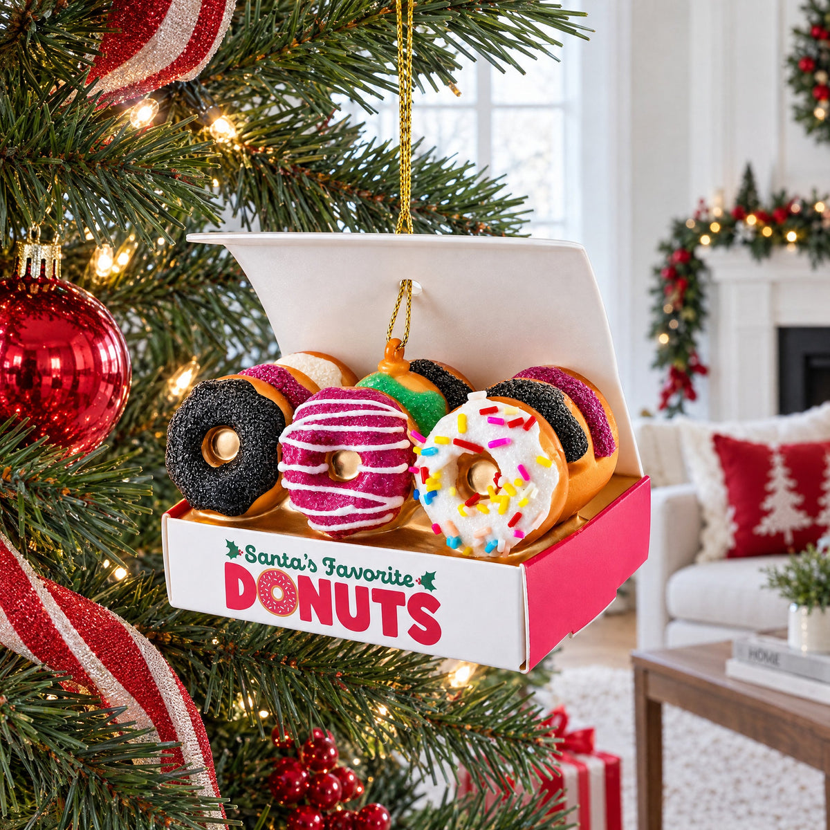 Santa’s Favorite Donuts Box Glass Christmas Ornament
