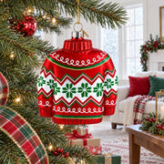 Holiday Knit Sweater with Snowflake Pattern Glass Christmas Ornament