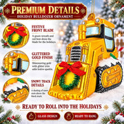 Yellow Bulldozer Glass Christmas Ornament